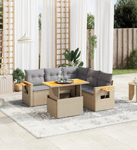 6-tlg. Garten-Sofagarnitur mit Kissen Beige Poly Rattan
