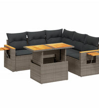 6-tlg. Garten-Sofagarnitur mit Kissen Grau Poly Rattan