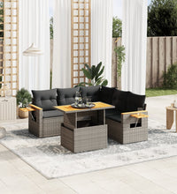 6-tlg. Garten-Sofagarnitur mit Kissen Grau Poly Rattan