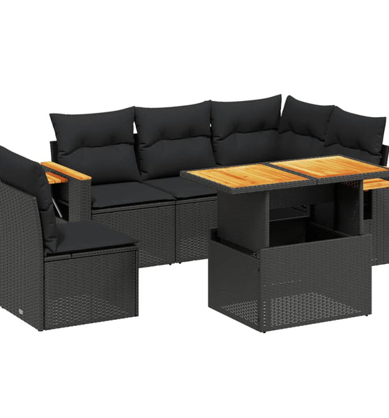 6-tlg. Garten-Sofagarnitur mit Kissen Schwarz Poly Rattan