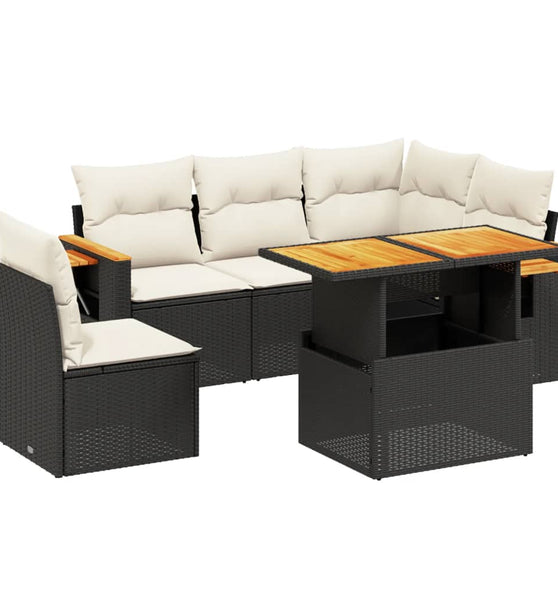 6-tlg. Garten-Sofagarnitur mit Kissen Schwarz Poly Rattan