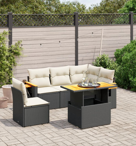 6-tlg. Garten-Sofagarnitur mit Kissen Schwarz Poly Rattan