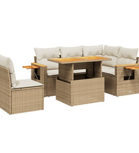 6-tlg. Garten-Sofagarnitur mit Kissen Beige Poly Rattan