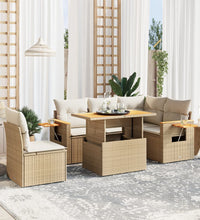 6-tlg. Garten-Sofagarnitur mit Kissen Beige Poly Rattan