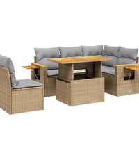 6-tlg. Garten-Sofagarnitur mit Kissen Beige Poly Rattan