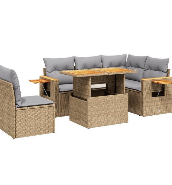 6-tlg. Garten-Sofagarnitur mit Kissen Beige Poly Rattan