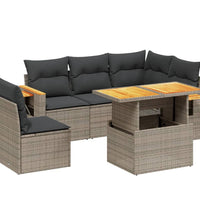 6-tlg. Garten-Sofagarnitur mit Kissen Grau Poly Rattan