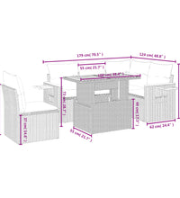 6-tlg. Garten-Sofagarnitur mit Kissen Grau Poly Rattan