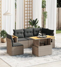 6-tlg. Garten-Sofagarnitur mit Kissen Grau Poly Rattan