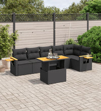 7-tlg. Garten-Sofagarnitur mit Kissen Schwarz Poly Rattan