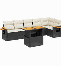 7-tlg. Garten-Sofagarnitur mit Kissen Schwarz Poly Rattan