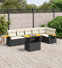 7-tlg. Garten-Sofagarnitur mit Kissen Schwarz Poly Rattan