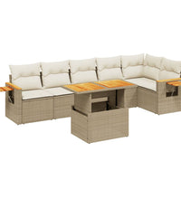 7-tlg. Garten-Sofagarnitur mit Kissen Beige Poly Rattan