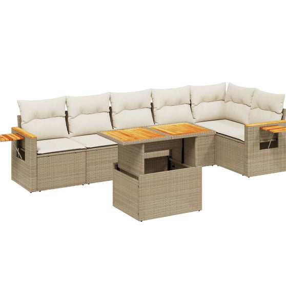 7-tlg. Garten-Sofagarnitur mit Kissen Beige Poly Rattan