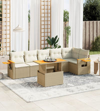 7-tlg. Garten-Sofagarnitur mit Kissen Beige Poly Rattan