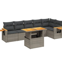 7-tlg. Garten-Sofagarnitur mit Kissen Grau Poly Rattan