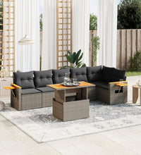 7-tlg. Garten-Sofagarnitur mit Kissen Grau Poly Rattan