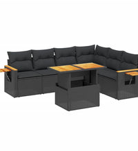 7-tlg. Garten-Sofagarnitur mit Kissen Schwarz Poly Rattan