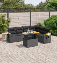 7-tlg. Garten-Sofagarnitur mit Kissen Schwarz Poly Rattan