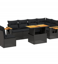 7-tlg. Garten-Sofagarnitur mit Kissen Schwarz Poly Rattan