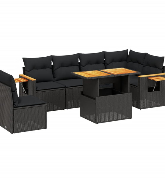 7-tlg. Garten-Sofagarnitur mit Kissen Schwarz Poly Rattan