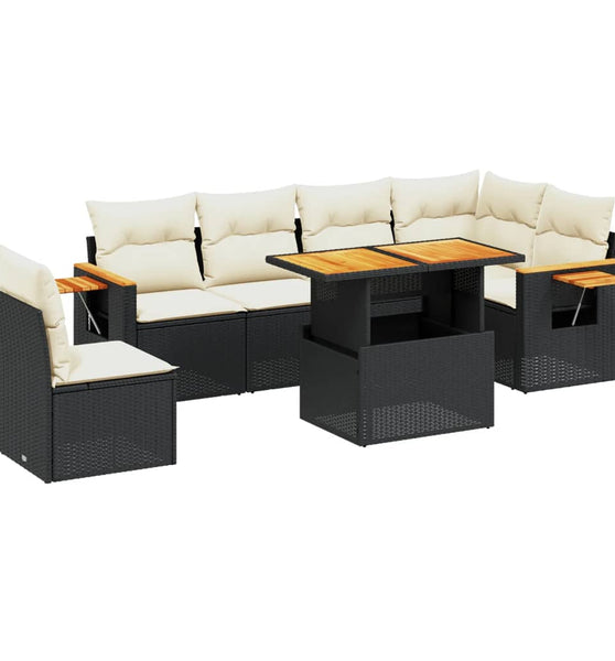 7-tlg. Garten-Sofagarnitur mit Kissen Schwarz Poly Rattan