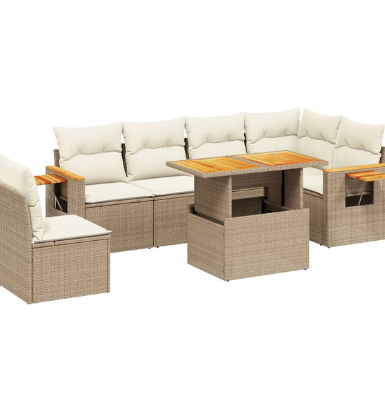 7-tlg. Garten-Sofagarnitur mit Kissen Beige Poly Rattan