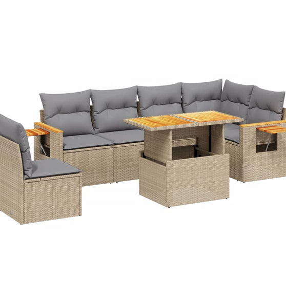 7-tlg. Garten-Sofagarnitur mit Kissen Beige Poly Rattan