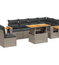 7-tlg. Garten-Sofagarnitur mit Kissen Grau Poly Rattan