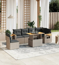 7-tlg. Garten-Sofagarnitur mit Kissen Grau Poly Rattan