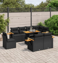 9-tlg. Garten-Sofagarnitur mit Kissen Schwarz Poly Rattan