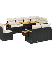9-tlg. Garten-Sofagarnitur mit Kissen Schwarz Poly Rattan
