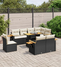 9-tlg. Garten-Sofagarnitur mit Kissen Schwarz Poly Rattan