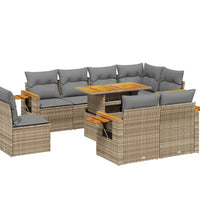 9-tlg. Garten-Sofagarnitur mit Kissen Beige Poly Rattan