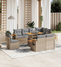 9-tlg. Garten-Sofagarnitur mit Kissen Beige Poly Rattan