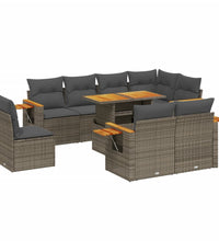 9-tlg. Garten-Sofagarnitur mit Kissen Grau Poly Rattan
