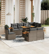 9-tlg. Garten-Sofagarnitur mit Kissen Grau Poly Rattan