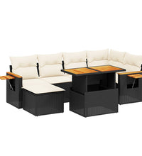 7-tlg. Garten-Sofagarnitur mit Kissen Schwarz Poly Rattan