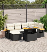 7-tlg. Garten-Sofagarnitur mit Kissen Schwarz Poly Rattan