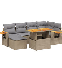 7-tlg. Garten-Sofagarnitur mit Kissen Beige Poly Rattan