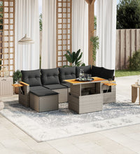 7-tlg. Garten-Sofagarnitur mit Kissen Grau Poly Rattan