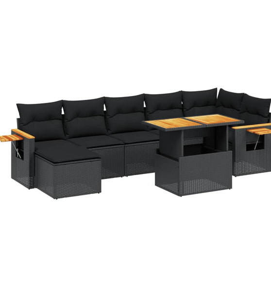 8-tlg. Garten-Sofagarnitur mit Kissen Schwarz Poly Rattan