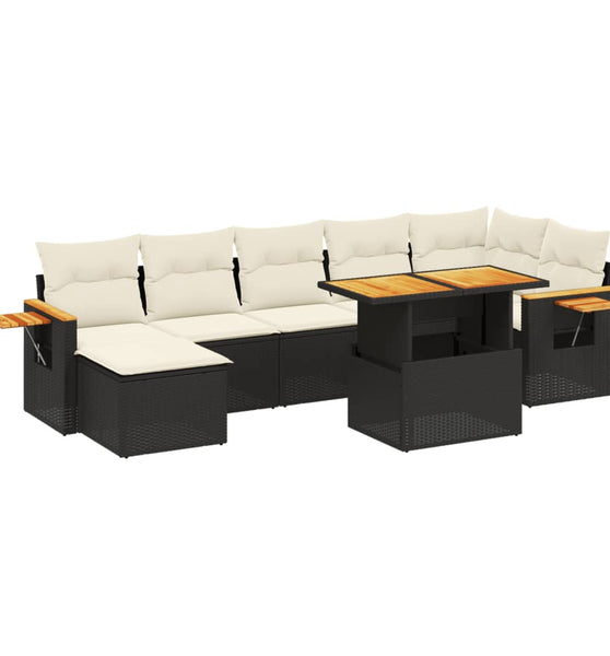 8-tlg. Garten-Sofagarnitur mit Kissen Schwarz Poly Rattan