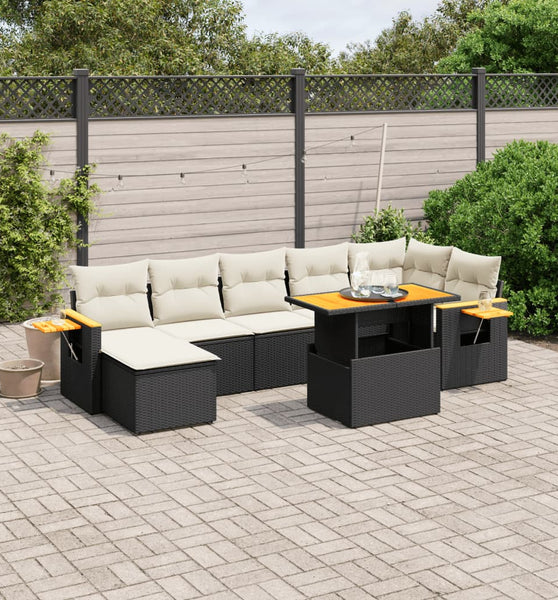 8-tlg. Garten-Sofagarnitur mit Kissen Schwarz Poly Rattan
