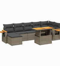 8-tlg. Garten-Sofagarnitur mit Kissen Grau Poly Rattan