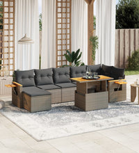 8-tlg. Garten-Sofagarnitur mit Kissen Grau Poly Rattan