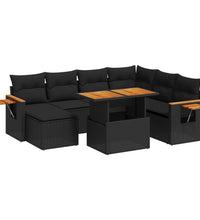 8-tlg. Garten-Sofagarnitur mit Kissen Schwarz Poly Rattan