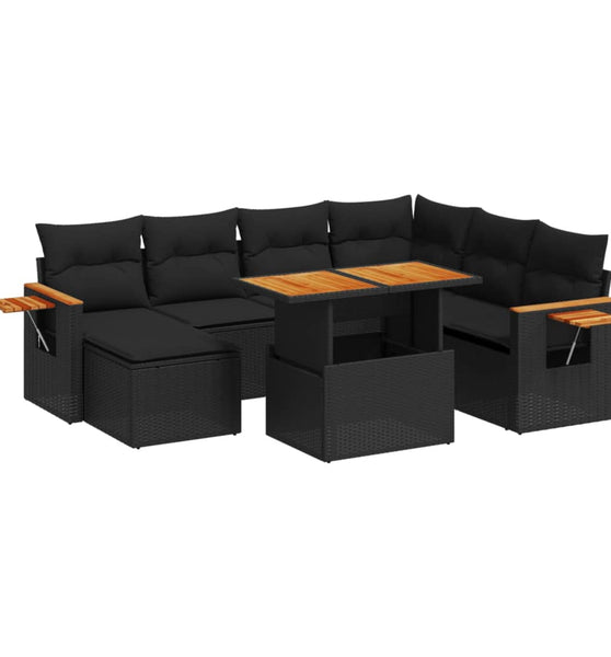 8-tlg. Garten-Sofagarnitur mit Kissen Schwarz Poly Rattan
