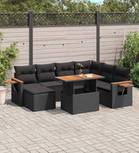 8-tlg. Garten-Sofagarnitur mit Kissen Schwarz Poly Rattan