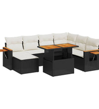 8-tlg. Garten-Sofagarnitur mit Kissen Schwarz Poly Rattan